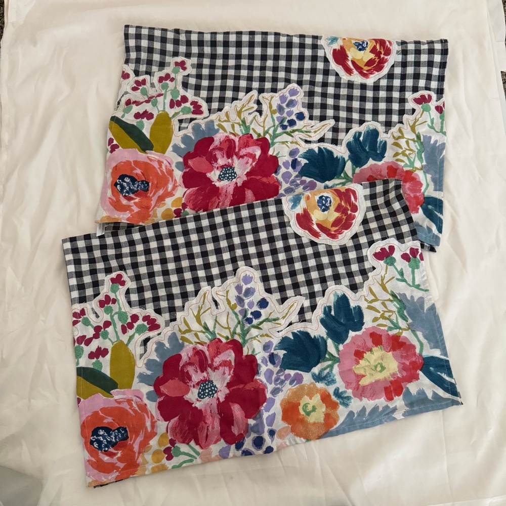 Anthropologie Floral Gingham Tea Towels Set of 2 – Bold Botanical Kitchen Decor
